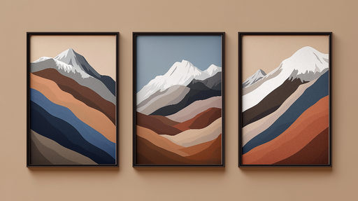 Papier peint paysage montagneux Illustrations géométriques de paysages alpins en nuances terreuses