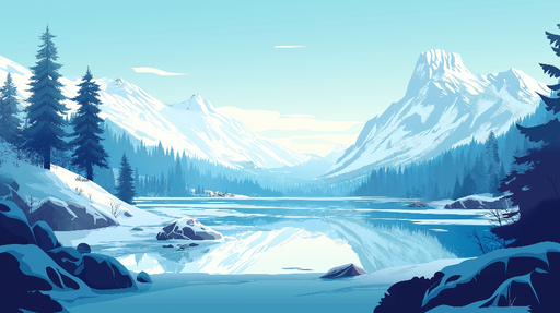 Papier peint paysage montagneux Merveilleux lac enneigé entouré de montagnes sereines