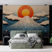 Papier peint paysage montagneux avec montagne majestueuse sous un soleil rayonnant pour chambre moderne