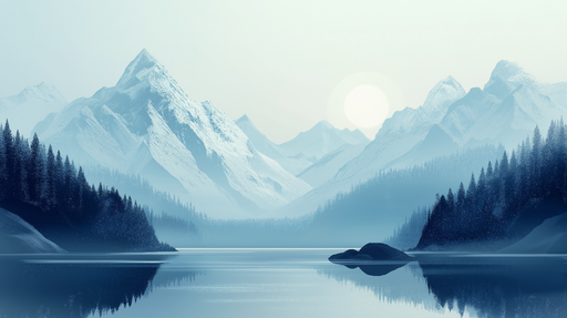 Papier peint paysage montagneux Montagnes enneigées et lac paisible