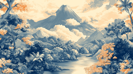 Papier peint paysage montagneux Paysage tropical aux teintes douces