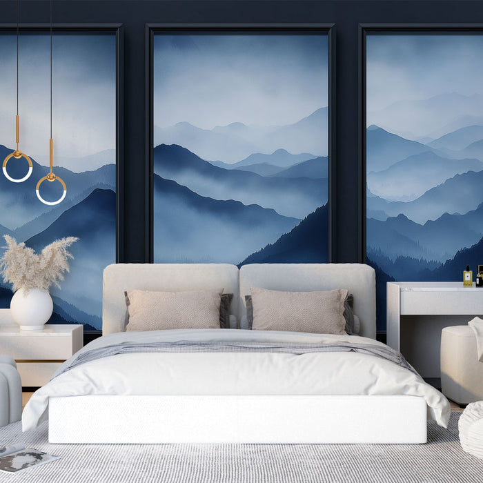 Papier peint paysage montagneux | Paysages flous en nuances de bleu