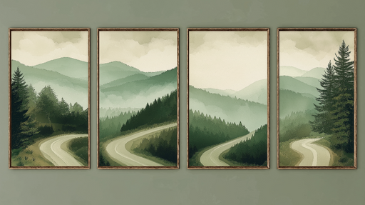 Papier peint paysage montagneux Routes sinueuses à travers les collines verdoyantes