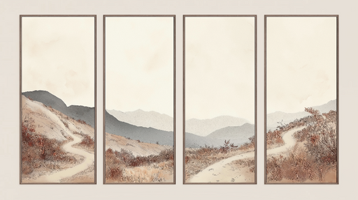 Papier peint paysage montagneux Sentiers serpents et doux dégradés de couleurs naturelles