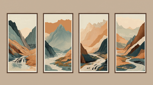 Papier peint paysage montagneux Séries d’œuvres évoquant des montagnes aux couleurs douces