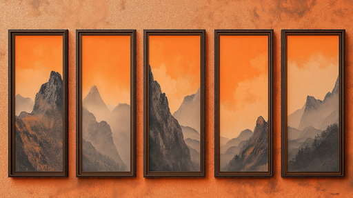 Papier peint paysage montagneux Séries de montagnes en nuances orange et gris