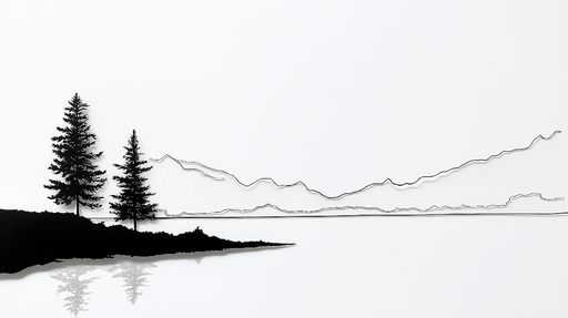 Papier peint paysage montagneux Silhouettes d'arbres et ligne d'horizon e
