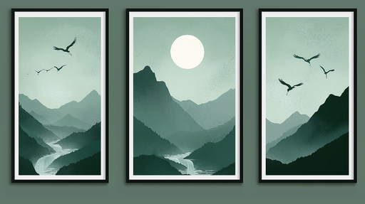 Papier peint paysage montagneux Silhouettes de montagnes verdoyantes et ciel paisible