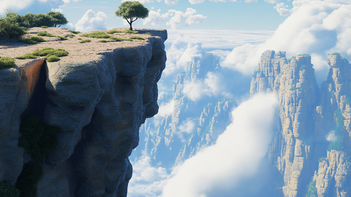 Papier peint paysage montagneux Spectaculaire panorama d'une falaise avec un arbre solitaire