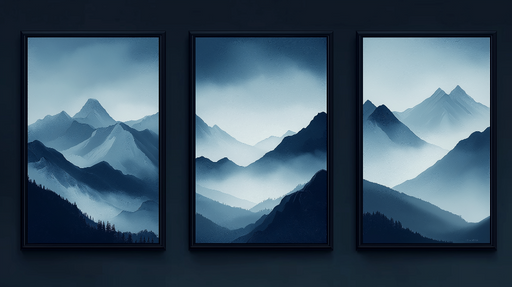 Papier peint paysage montagneux Trilogie de montagnes aux nuances de bleu