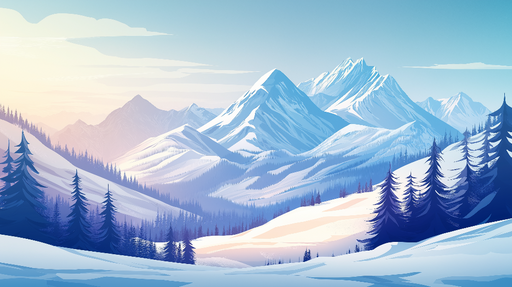 Papier peint paysage montagneux Un panorama hivernal apaisant avec des sommets enneigés