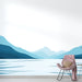 Papier peint paysage montagneux avec vagues de bleu pour décoration murale apaisante