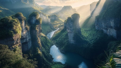 Papier peint paysage montagneux Vallée sereine entourée de falaises verdoyantes