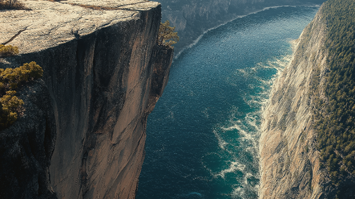 Papier peint paysage montagneux Vue aérienne sur une falaise surplombant l'eau