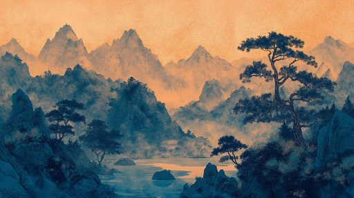 Papier peint paysage montagneux Vue apaisante sur des montagnes mystérieuses et un lac tranquille