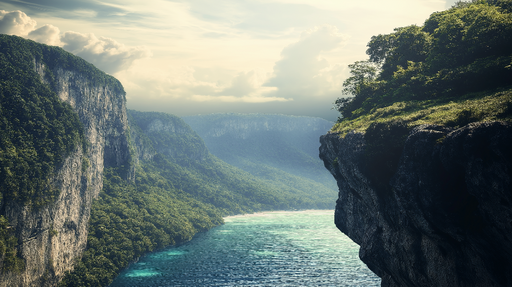 Papier peint paysage montagneux Vue panoramique sur des falaises verdoyantes et une mer turquoise