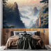 Papier peint paysage montagneux avec vue sereine de montagnes embrumées et arbres luxuriants pour chambre moderne