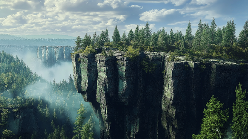 Papier peint paysage naturel Falaises majestueuses et brume légère en forêt