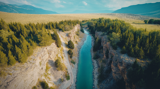 Papier peint paysage naturel Rivière turquoise entourée de falaises et de forêts
