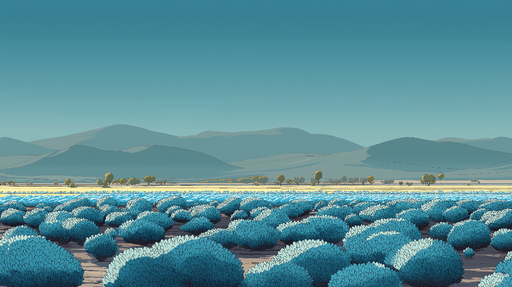 Papier peint paysage naturel Vastes champs de buissons bleus sous un ciel serein