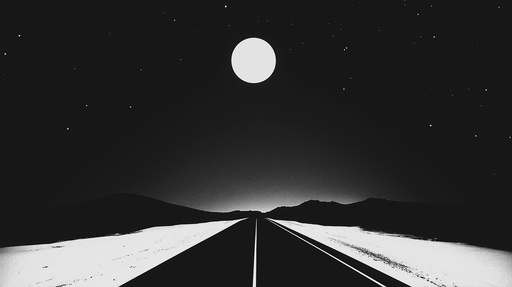 Papier peint paysage nocturne Route solitaire sous la pleine lune