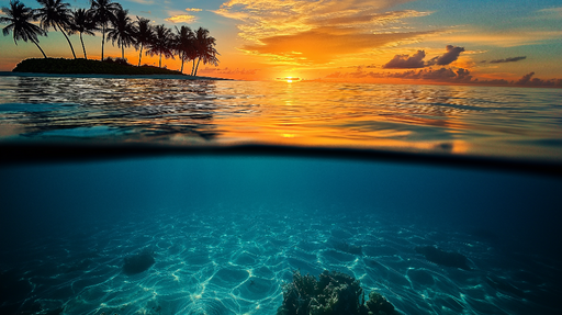 Papier peint paysage océanique Coucher de soleil au bord de l'eau