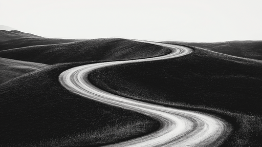 Papier peint paysage ondulé Route sinueuse à travers des collines