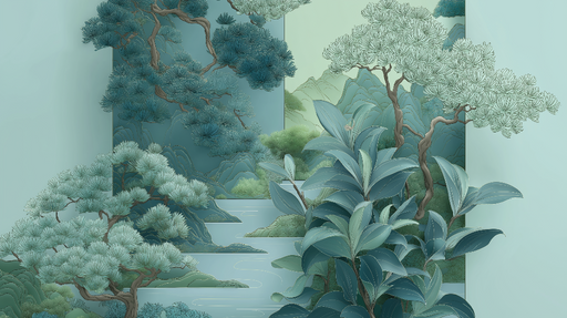 Papier peint paysage oriental Un décor apaisant de montagnes et de végétation luxuriante