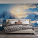 Papier peint paysage polaire avec panorama de montagnes glacées au coucher de soleil pour chambre moderne