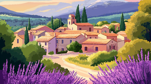 Papier peint paysage provençal Villages ensoleillés entre lavande et collines