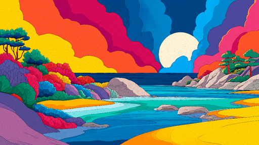 Papier peint paysage  Rivière colorée sous un ciel éclatant