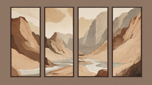 Papier peint paysage rocailleux Panoramique de montagnes aux teintes ocres et douces