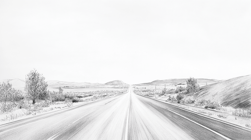 Papier peint paysage routier Route déserte et paysages sereins en noir et blanc