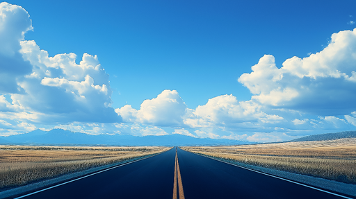 Papier peint paysage routier Route déserte sous un ciel ensoleillé