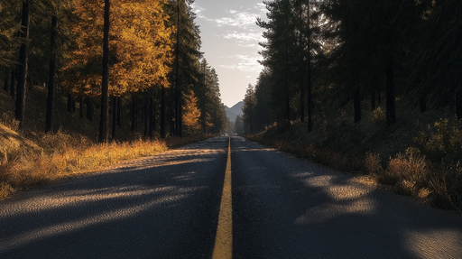 Papier peint paysage routier Route encadrée par des arbres d'automne dorés