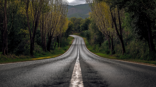 Papier peint paysage routier Route sinueuse entourée d'arbres verdoyants
