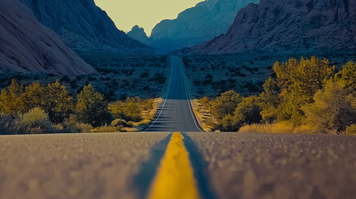 Papier peint paysage routier Route sinueuse entourée de montagnes et arbres