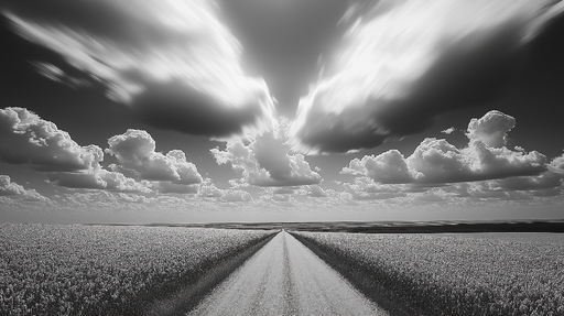 Papier peint paysage routier Route tranquille sous un ciel dramatique