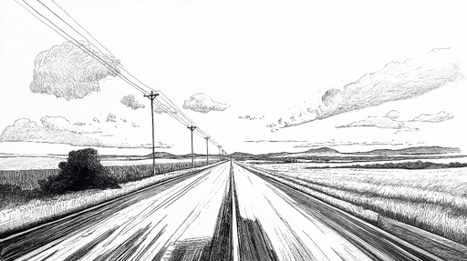 Papier peint paysage routier Une illustration graphique d'une route sereine traversant le paysage