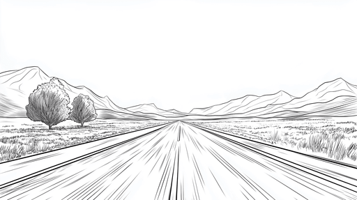 Papier peint paysage routier Une vue linéaire d'une route à travers les montagnes et la verdure