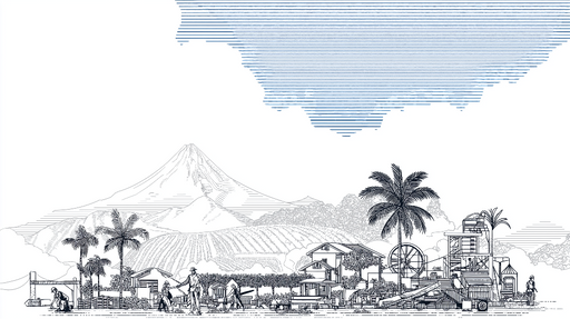 Papier peint paysage rural Scène animée de la vie agricole avec montagnes en toile de fond