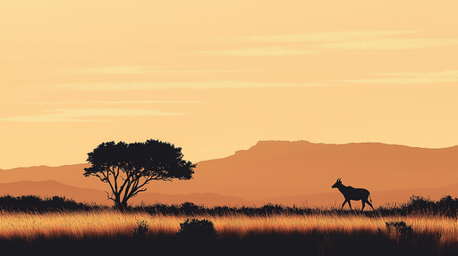 Papier peint paysage sauvage Silhouette d'animal au coucher de soleil