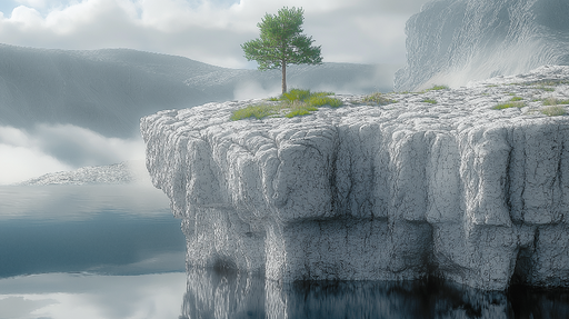 Papier peint paysage serein Un arbre solitaire sur une falaise rocheuse