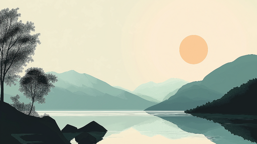 Papier peint paysage tranquille Montagnes et lever de soleil doux