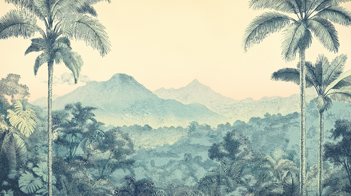 Papier peint paysage tropical Beauté des montagnes et des palmiers