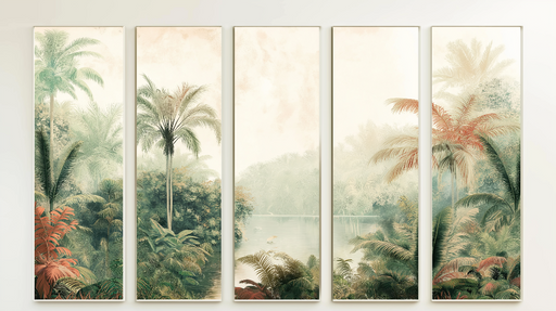 Papier peint paysage tropical Écrin de verdure et palmiers majestueux