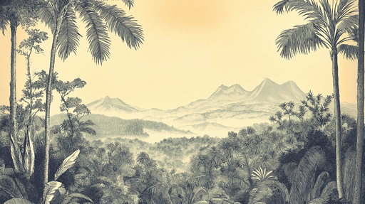 Papier peint paysage tropical Élévation des montagnes et végétation luxuriante