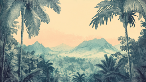 Papier peint paysage tropical Montagnes et Palmiers
