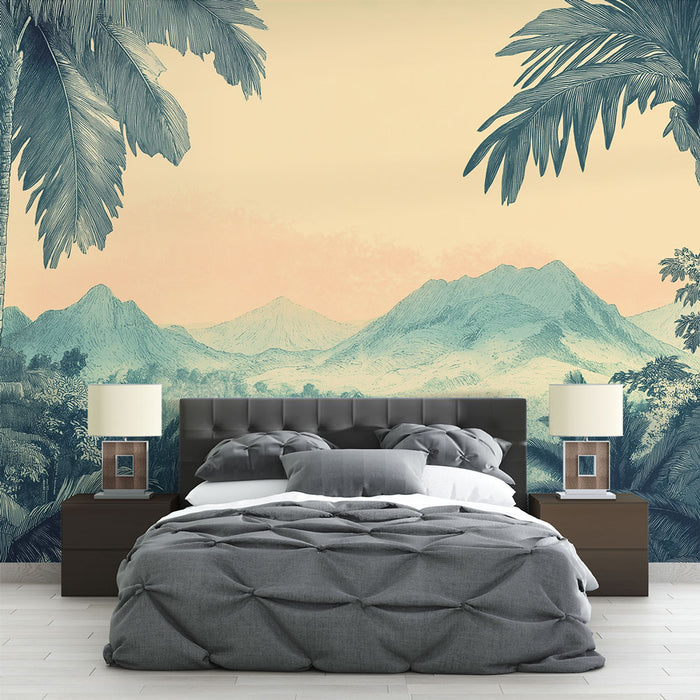 Papier peint paysage tropical | Montagnes et Palmiers