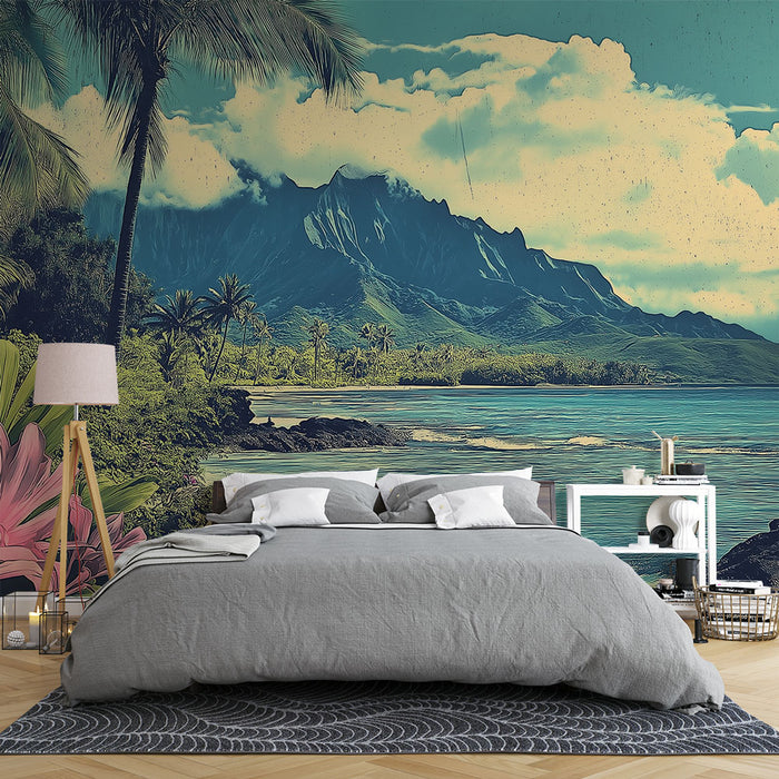 Papier peint paysage tropical | Montagnes et Plage Tropicale